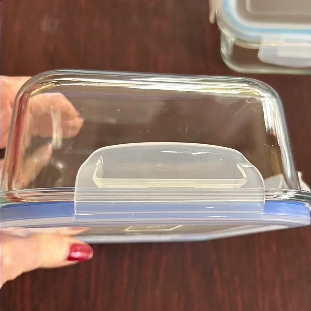 3 Clear Glass Food Storage Containers Plastic Tops; Microwave & Dishwasher Safe